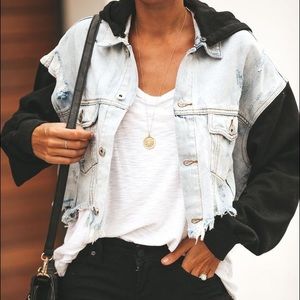 VICI MAXED OUT DENIM CONTRAST HOODED JACKET